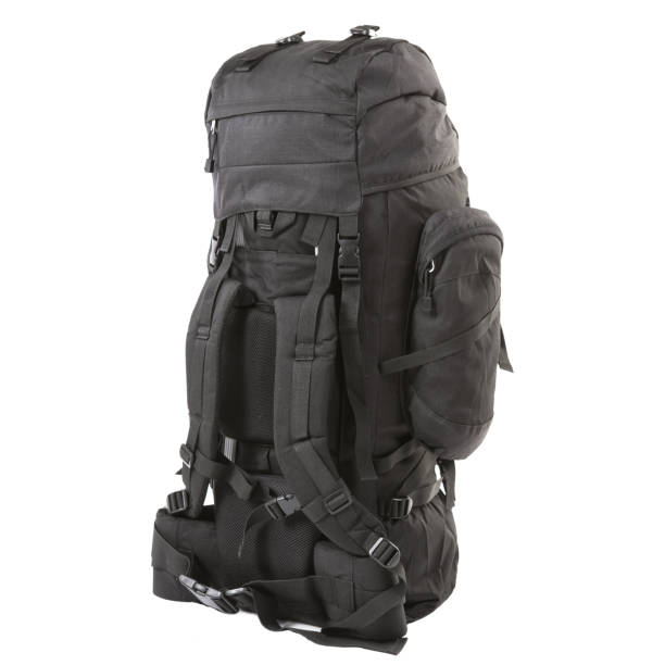 istock big tourist backpack, color black, on white background 924733064