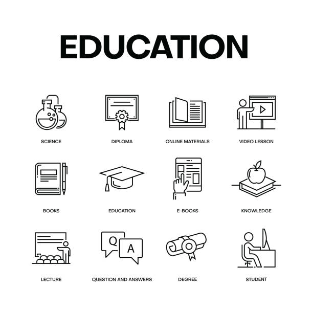 ilustraciones, imágenes clip art, dibujos animados e iconos de stock de concepto de educación - gear tall solution people