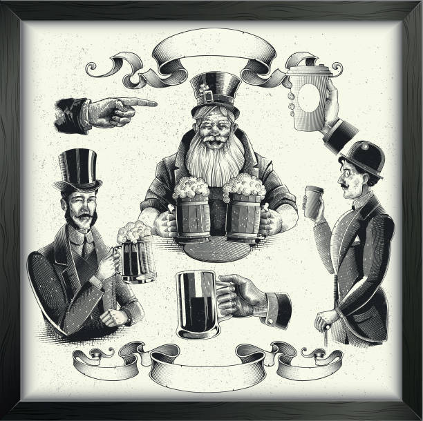 Beer and coffee set Beer and coffee illustrations in vintage engraved style. Eps 9 beer brands stock illustrations