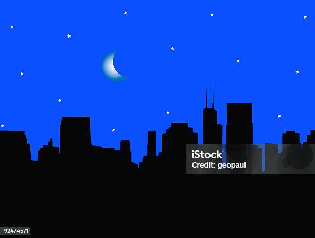 Z Widokiem Na Panoramę Miastawektor - Stockowe grafiki wektorowe i więcej obrazów Noc - Noc, Bez ludzi, Budynek z zewnątrz