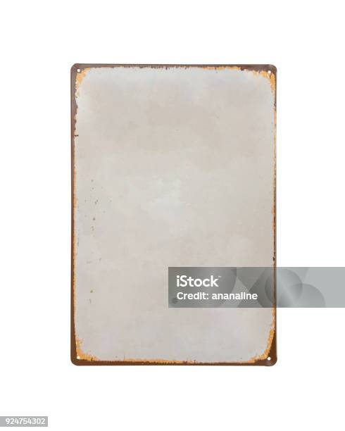Vintage Old White Sheet Metal Banner Isolate On White Background Stock Photo - Download Image Now