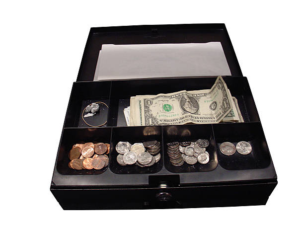 clipping path (borde de corte) en caja de dinero - moneda de veinte cinco centavos fotografías e imágenes de stock
