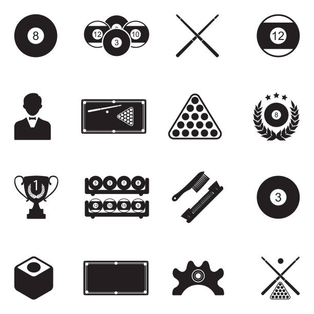 ilustrações de stock, clip art, desenhos animados e ícones de billiards icons. black flat design. vector illustration. - pool game