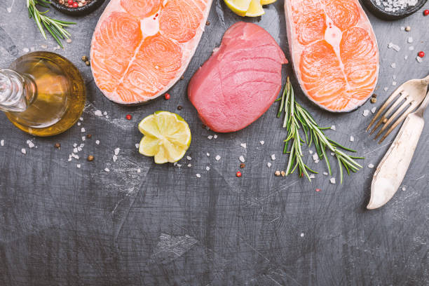 istock Raw tuna and salmon steak 924774226