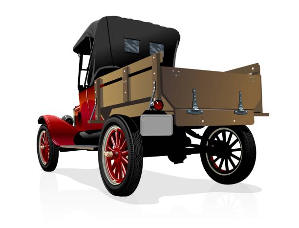 벡터 복고풍 트럭 - pick up truck old car traffic stock illustrations