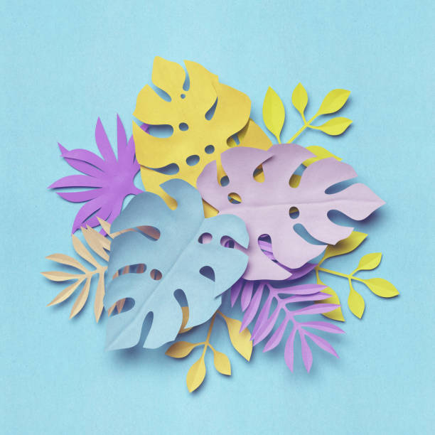 istock 3d rendering, tropical paper leaves, decorative bouquet, pastel botanical background, jungle nature, bright candy colors 924786148