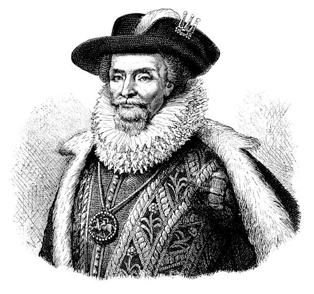 james vi i i (james charles stuart( 19 czerwca 1566 - 27 marca 1625) – król szkocji jako jakub vi od 24 lipca 1567, król anglii i irlandii jako jakub i. - james i stock illustrations