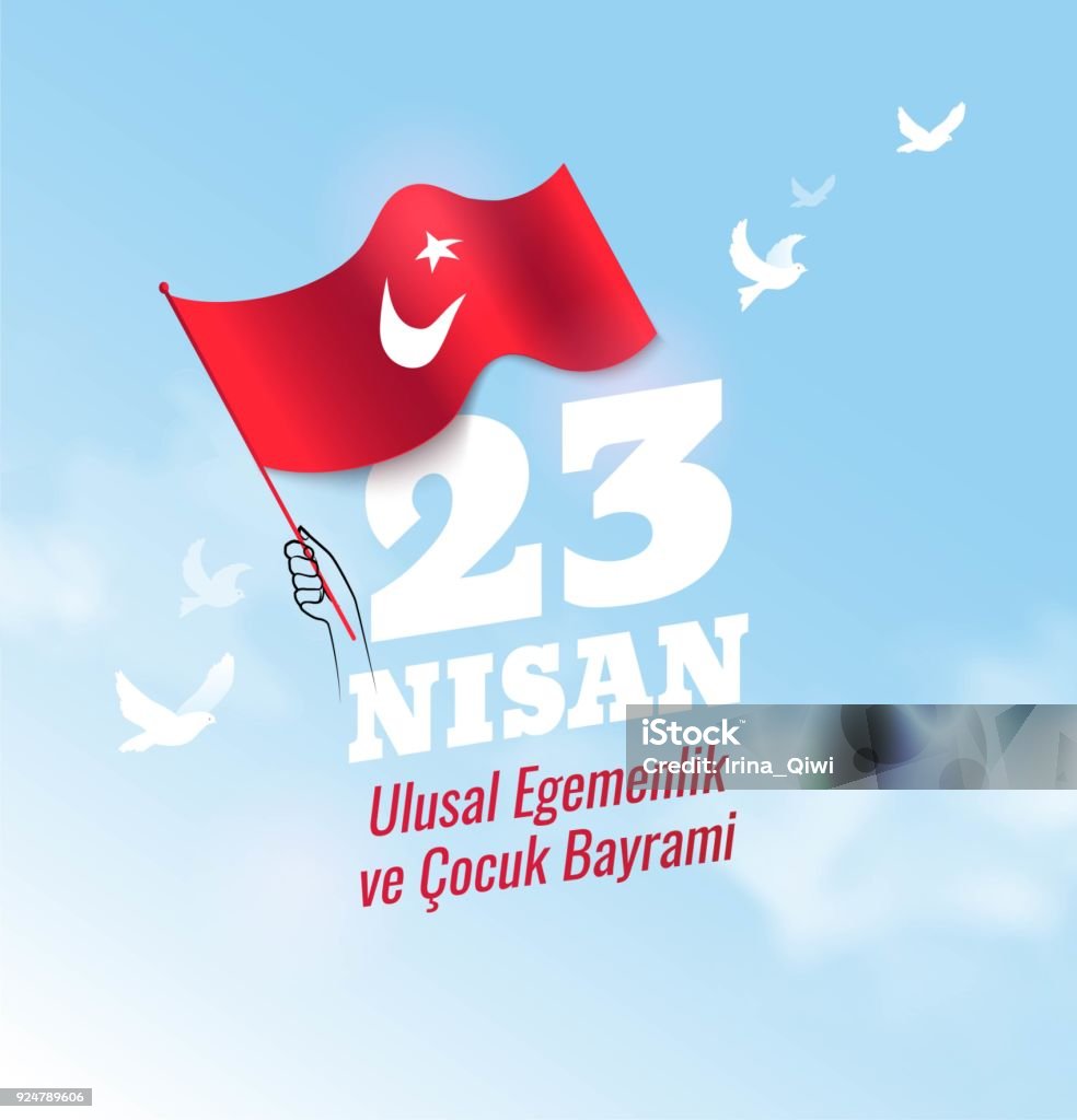 23 Nisan Cocuk Bayrami, 23 April  National Sovereignty and Children's Day in Turkey. 23 Nisan Cocuk Bayrami, 23 April  National Sovereignty and Children's Day in Turkey.  Celebration background with  waving flag and blue sky. Vector illustration Number 23 stock vector