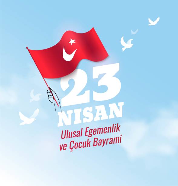 23 Nisan Cocuk Bayrami, 23 April  National Sovereignty and Children's Day in Turkey. 23 Nisan Cocuk Bayrami, 23 April  National Sovereignty and Children's Day in Turkey.  Celebration background with  waving flag and blue sky. Vector illustration april stock illustrations