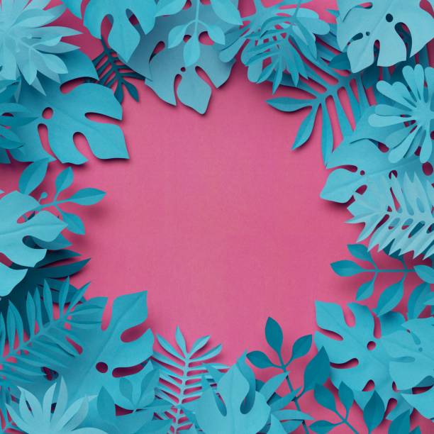 istock 3d rendering, paper art, tropical palm leaves, botanical background, coral mint pastel candy colors, tropical nature, foliage square frame, blank card template 924791820