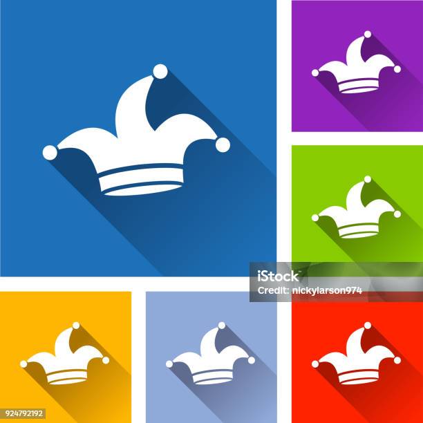 Jester Hat Icons With Shadow Stock Illustration - Download Image Now - Jester, Hat, Clown