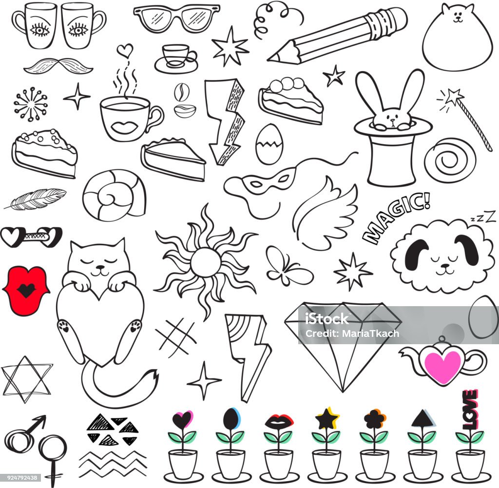 Colorful doodle icons set Colorful doodle icons set. Hand made designs. Doodle stock vector