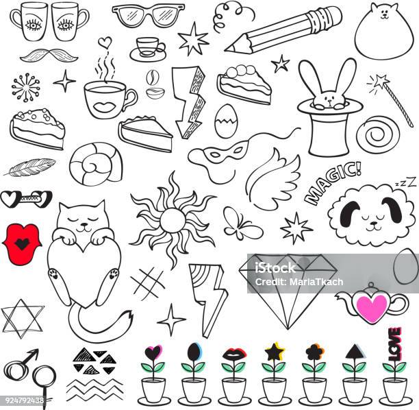 Colorful Doodle Icons Set Stock Illustration - Download Image Now - Doodle, Magician, Drawing - Activity