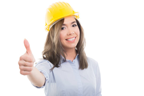 istock Portrait of female constructor showing like gesture 924796702