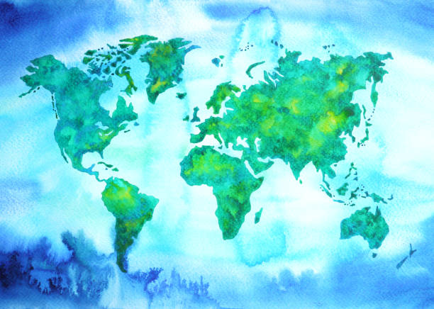 istock world map blue green tone watercolor painting on paper hand drawn 924796928