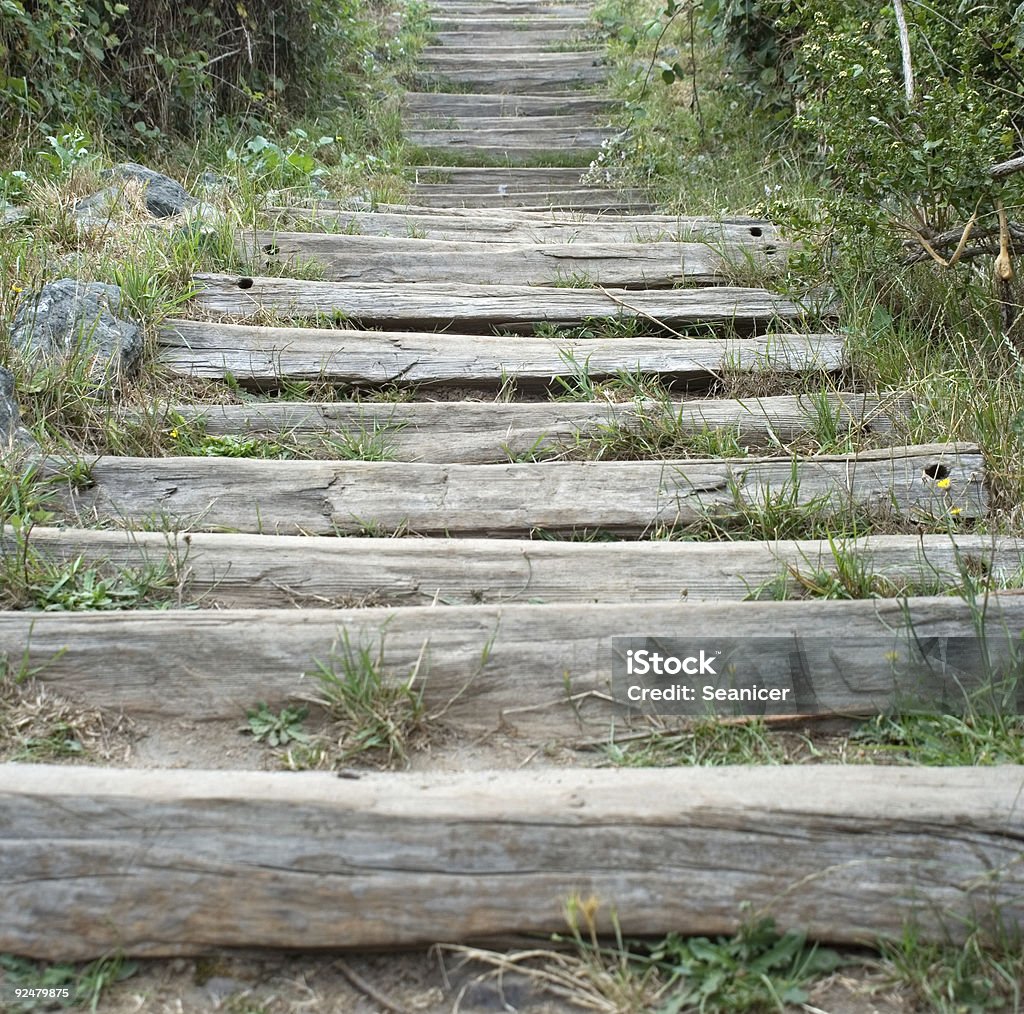 Low Angle Wooden Stairs  Aging Process Stock Photo