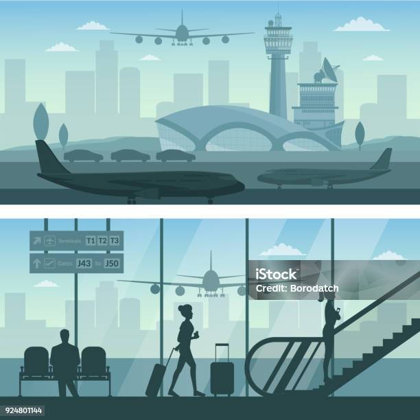 Oggetti Infografici Aerei Aeroportuali E Di Trasporto - Immagini vettoriali stock e altre immagini di Aeroporto