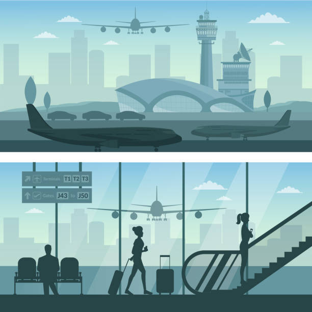 объекты инфографики аэропортов и транспортных самолетов - usa airport airplane cartography stock illustrations