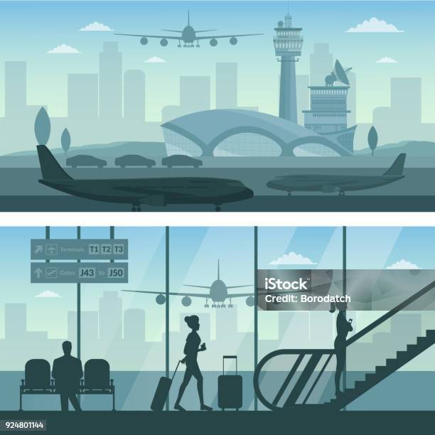 Airport And Transportation Airplane Infographics Objects Stock Illustration - Download Image Now