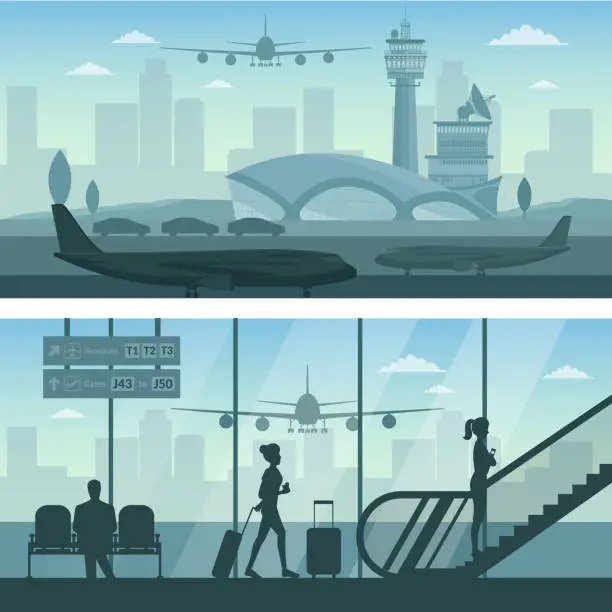 Vector illustration of Airport and transportation airplane infographics objects
