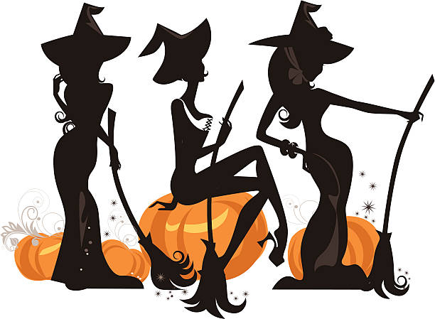 Silhouette Of Three Glamour Witches Stock Illustration - Download Image Now  - Witch, Three Objects, Three People - iStock
