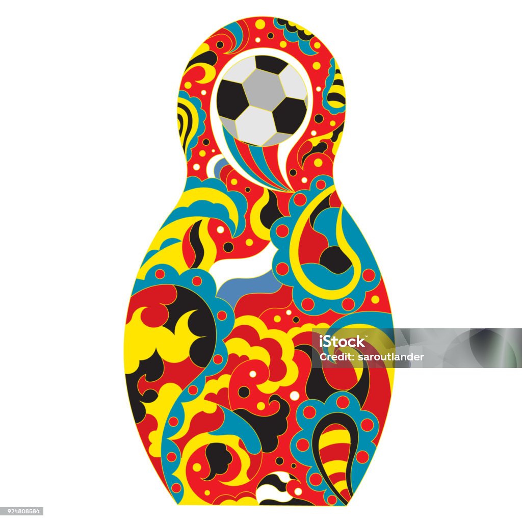 Football en Russie. Jouet national matryoshka et soccer ball - clipart vectoriel de Fédération de Russie libre de droits