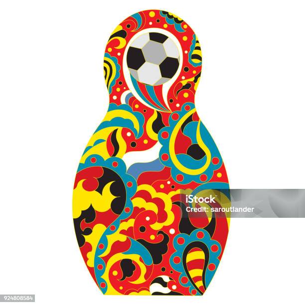 Football In Russia National Toy Matryoshka And Soccer Ball Stock Illustration - Download Image Now