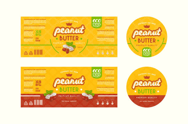 satz von vorlagen label für erdnussbutter - walnut nut nutshell peanut stock-grafiken, -clipart, -cartoons und -symbole