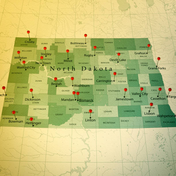 istock North Dakota Map Square Cities Straight Pin Vintage 924809992