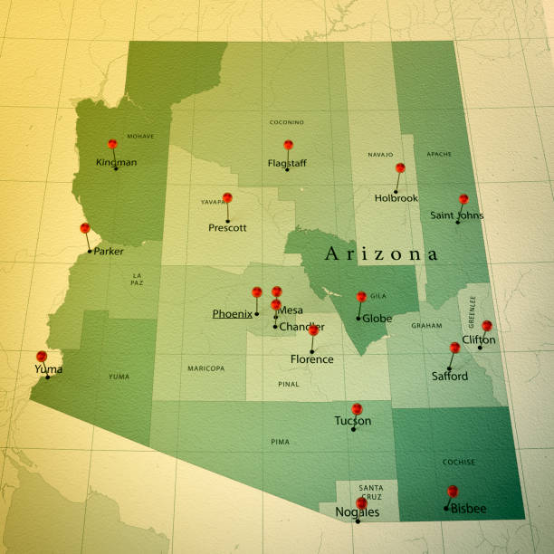 istock Arizona Map Square Cities Straight Pin Vintage 924812726