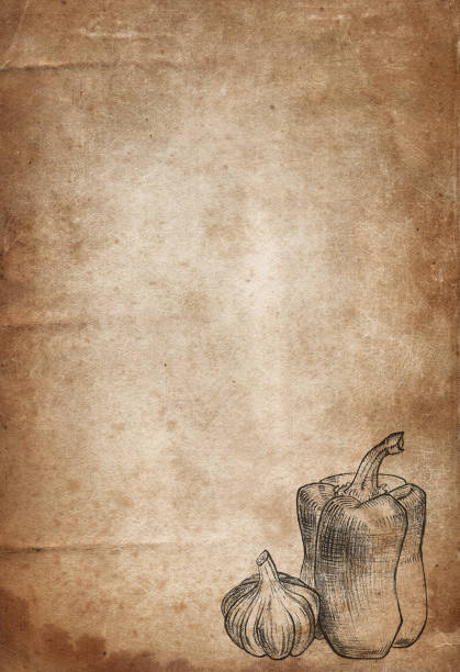 istock Vintage paper with hand drawn pepper and garlic. Restaurant Menu background 924813204