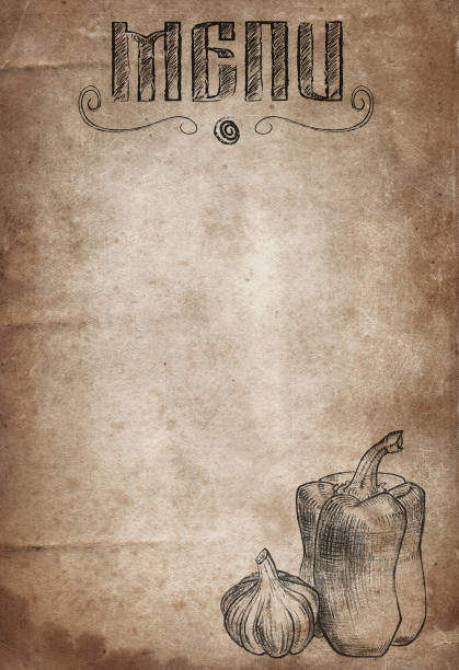 istock Vintage paper with hand drawn pepper and garlic. Restaurant Menu background 924813596