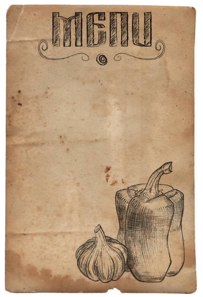 istock Vintage paper with hand drawn pepper and garlic. Restaurant Menu background 924818032