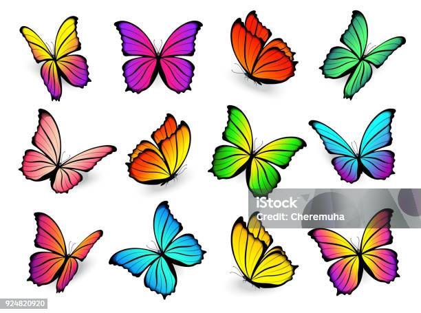 Butterfly Multicolored Vector Set Stock Illustration - Download Image Now - Butterfly - Insect, Watercolor Painting, Clip Art