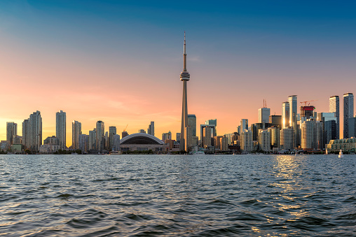 Toronto skyline at sunset in Ontario, Canada