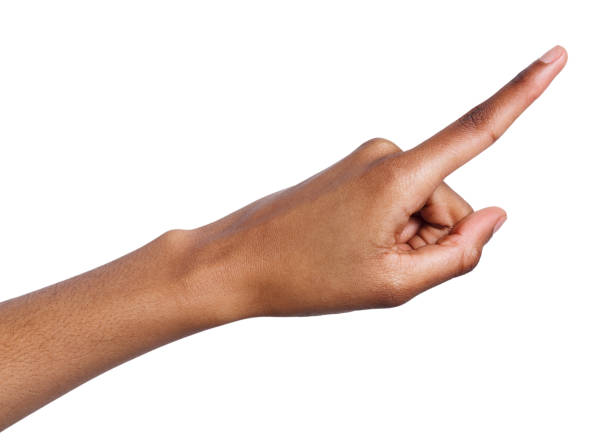 istock Hand gestures - woman pointing away, isolated 924825552