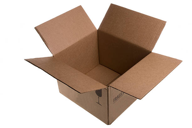 American style cardboard box, empty, with fragile written on it, on white background. Lots of copy space. Shot with a Canon EOS 5D MK 2 and Canon 70-200 F2.8 lens.