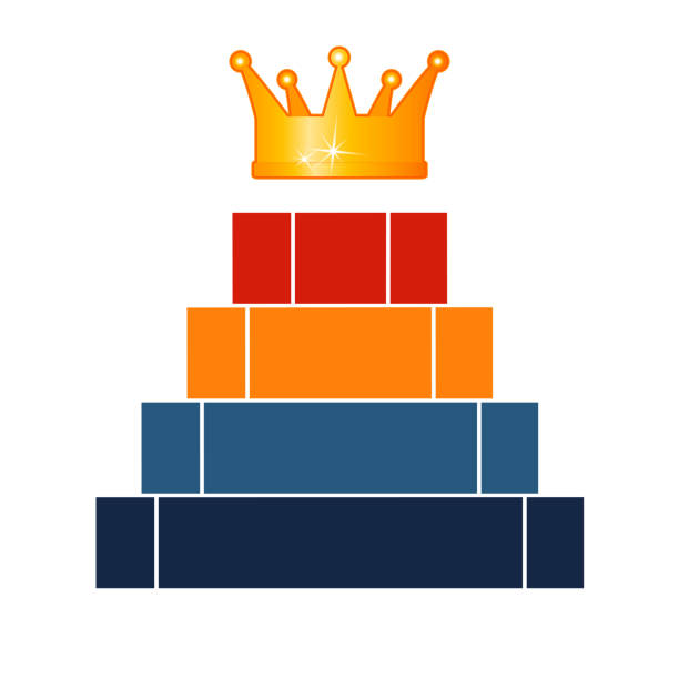 Silhouette of a selfish man with a crown on his head is trying to attract attention. The servants worship him. The concept of a selfish and narcissistic personality
