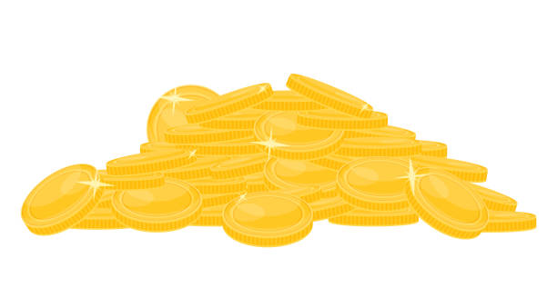白地に金の山 - coin stack change heap点のイラスト素材／クリップアート素材／マンガ素材／アイコン素材