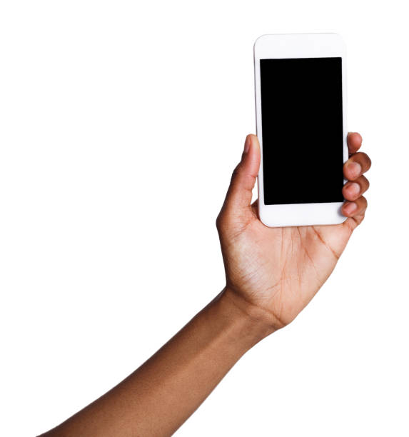istock Black hand holding mobile smart phone with blank screen 924826198