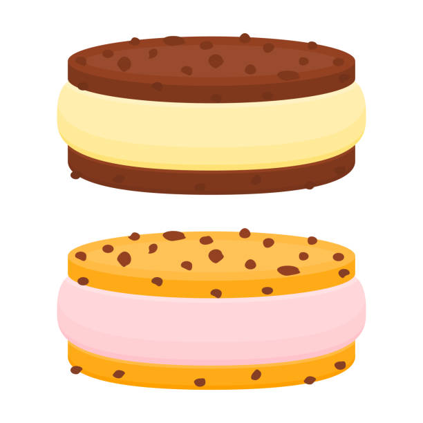 ilustraciones, imágenes clip art, dibujos animados e iconos de stock de cookie-crema de hielo sandwich aislada en blanco - biscuit brown cake unhealthy eating