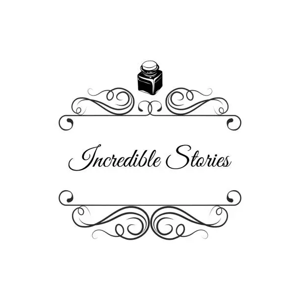 Vector illustration of Inkwell Hand drawn templates. Writer badge. Vintage style design elements.
