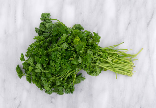 istock Curly parsley on a marble cutting board 924829752