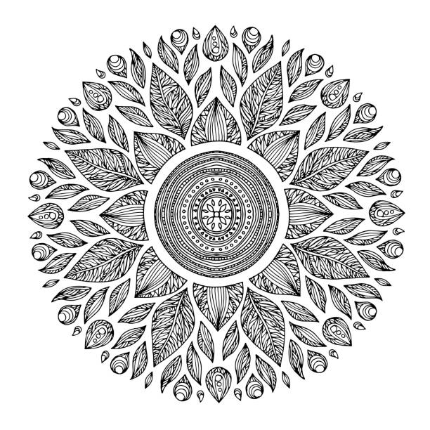 mandala, geometryczny symbol wzoru wszechświata, medytacja czakra jogi, ręcznie rysowany wektor szkicu - swastyka hinduska stock illustrations