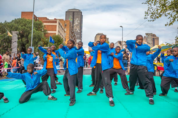 African dance performance on the outdoor stage at the Chinese New Year celebrations in Johannesburg South Africa.