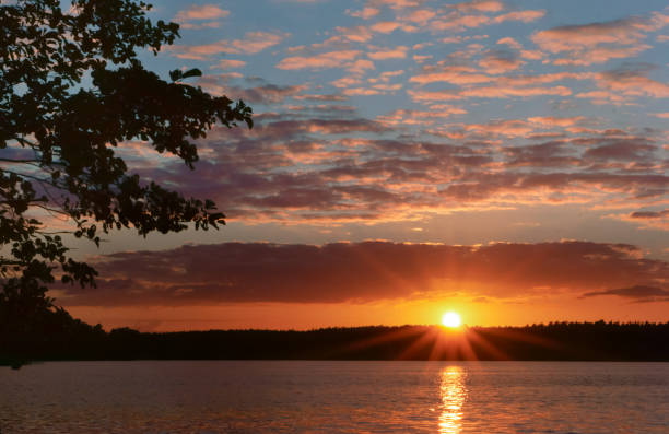 istock the sun breaks through the trees, the sunset, the sun reflected in the water 924837506