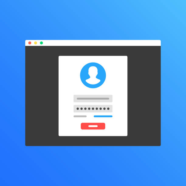 ilustrações, clipart, desenhos animados e ícones de formulário de login. janela do navegador da web com sinal na página. associação, conta de acesso, credenciais, registro, autenticação, conceitos de autorização. elementos gráficos de plano de design moderno. ilustração vetorial - log on