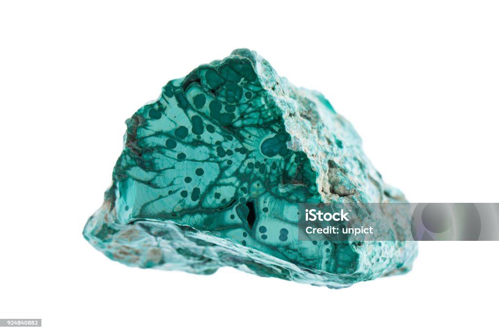 Minerals: Malachite isolated on white background Turquoise - Gemstone Stock Photo