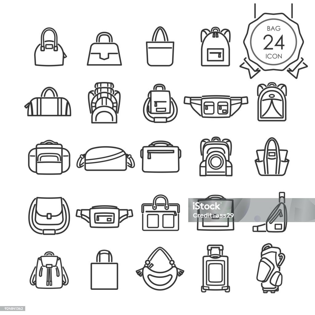 Black line icons set of bags for website isolated on white background, Vector illustration. Icon Symbol stock vector