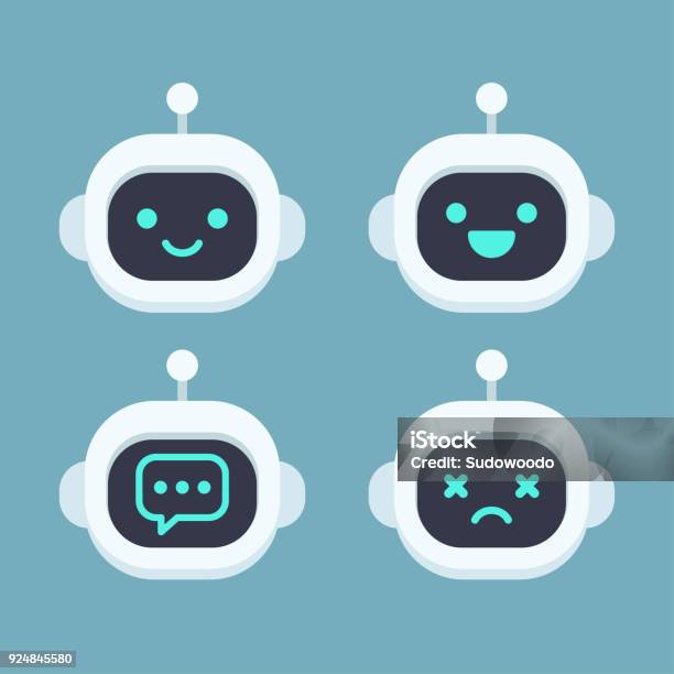Niedliche Roboter Flächensatz Stock Vektor Art und mehr Bilder von Roboter - Roboter, Chatbot, Bot